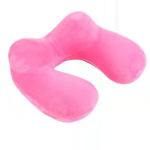 Myk komfortabel reisepute Oppblåsbar U-formet minneskum Flocking bærbar nakkebeskyttelse Small mouth pink