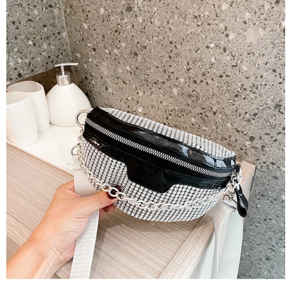 Mænd kvinder Fanny Pack taljetaske Personlighedskæde Farverig Fuld Diamant One Shoulder Crossbody Pailletter Små Black