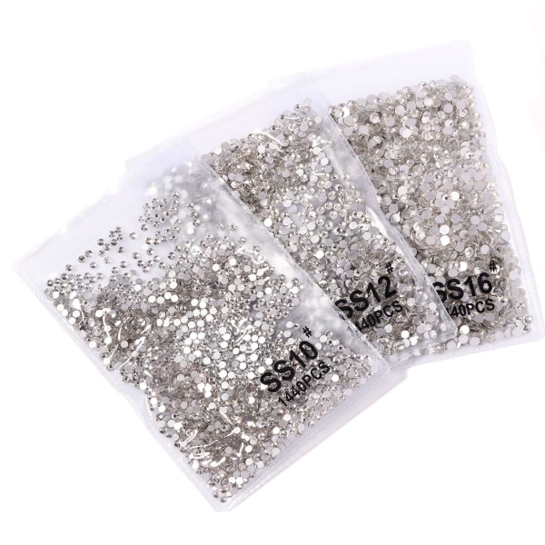 Nageldekorationer för Nail Art Bottenborr Transparent AB Diamant DIY-dekorationer Guldbotten Silverbotten SS10AB（2.8）1440