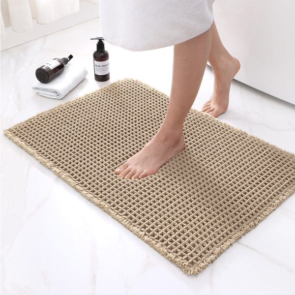 Badematte Sklisikre Absorberende Dusj Badeteppe Teppe Ensfarget Vaffel Brown Coffee 45*65cm