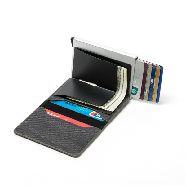 RFID Anti-Theft Swiping Business Automatisk Anti-magnetisk lommebok Denim metallkortveske Red