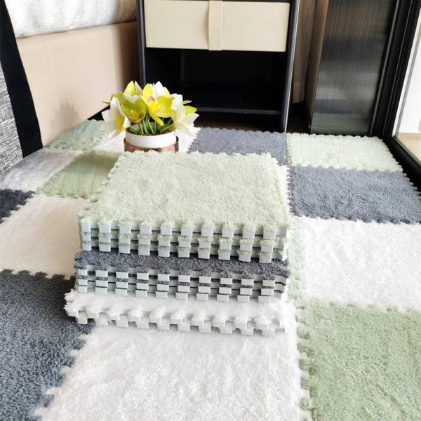 Patchwork Teppe Rom Nattbord Teppe Flekkbestandig Helskummatte Husholdnings Sittematte White mint green Gray 30*30*1CM