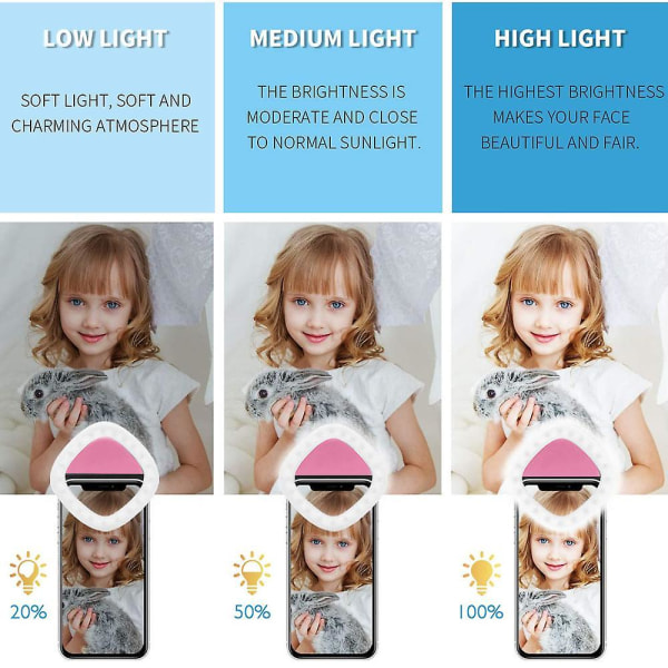 Rosa Selfie Light Mobiltelefon Led Ring Light 3 Lysstyrkenivå