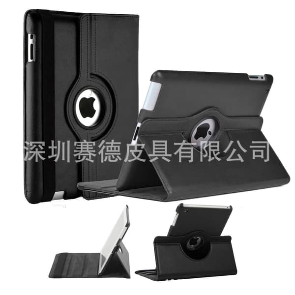 Stilfuldt etui til iPad Pro 9.7\" Sort Litchi Tekstur Roterende Læder Black