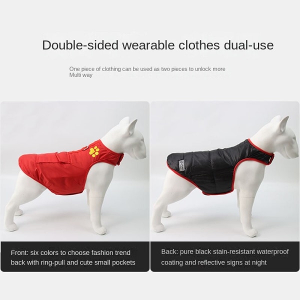 Kæledyrstøj Efterår Vinter Vandtæt Vindtæt Medium Stor Fleece-foret Tykket Hundevest Bright red 2xl