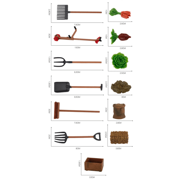 Miniatyrmøbler Leketøy Dukker Hus DIY dekorasjon Tilbehør Mini Farm Spade Vegetable box