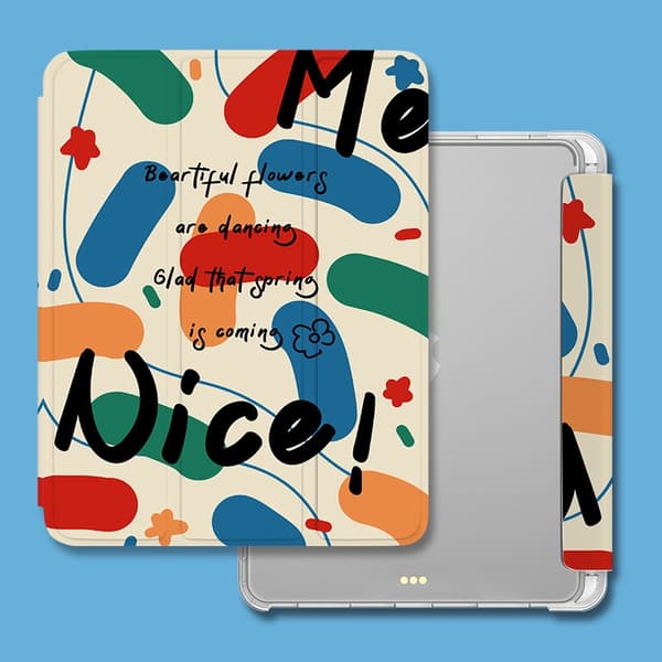 Etui til iPad Mini5 7,9-tommer J3383 tekst tri-fold penneholder graffiti