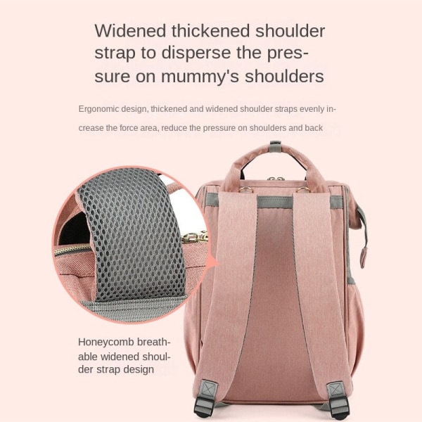 Pusletasker Mommy Bag Multifunktionel Moderygsæk med stor kapacitet Light gray