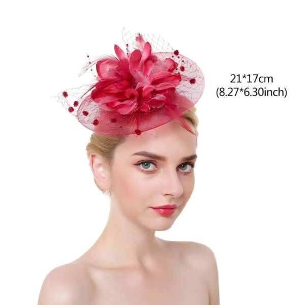 Dam Derby Mesh Stora blommande blommor Fjäder Fascinator Hatt Pompom Pärlor Tea Party Bröllop Bröllop Hårklämma Huvudbonader Purple