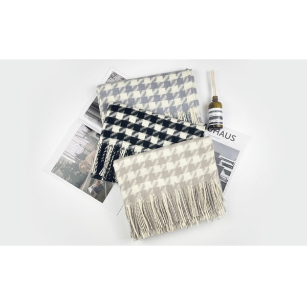 Imitation cashmere Women's Fall Winter Scarf Blanket Wrap Shawl Stole Warm Soft Gray - white 200*60CM