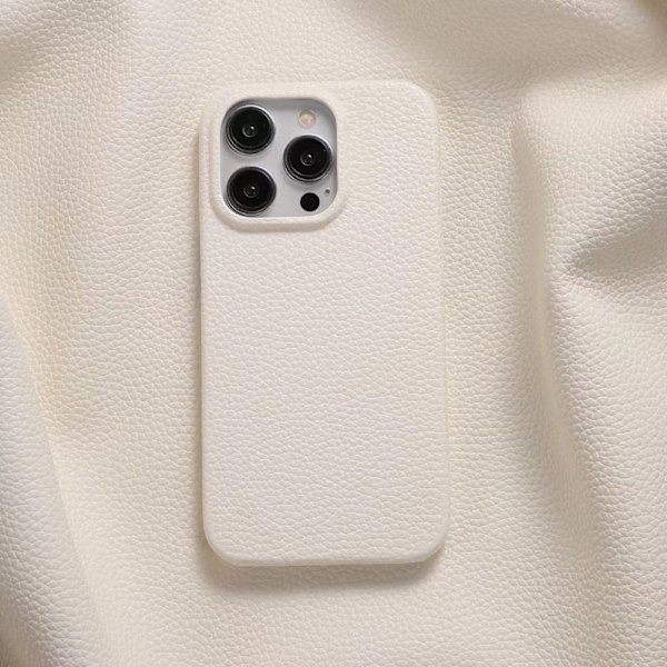 Skal för iPhone 13 Pro, lycheemönster, vitt lädermönster, enkelt, solitt, fallsäkert hårt skal