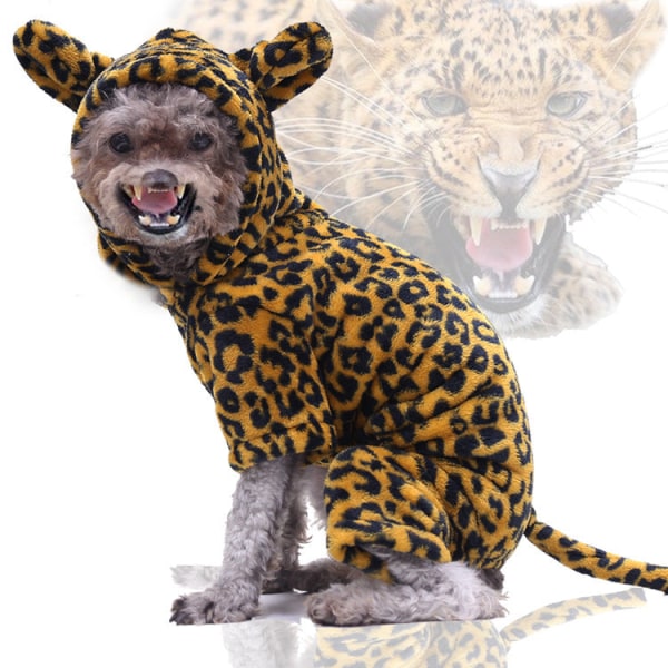 Husdjurskläder Höst och Vinter Fyrbenta Flanell Varma Hund Katt Husdjursmaterial Cheetah four xs