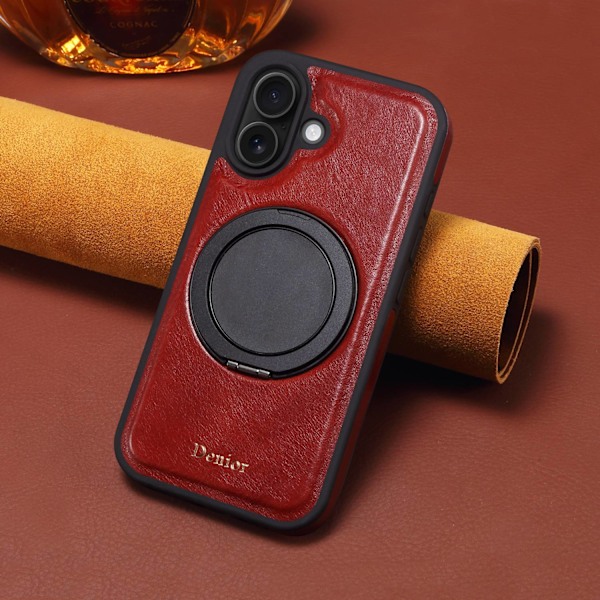 Fodral för iPhone 14 Plus/15plusrött läder magnetiskt anti-fall roterande fäste