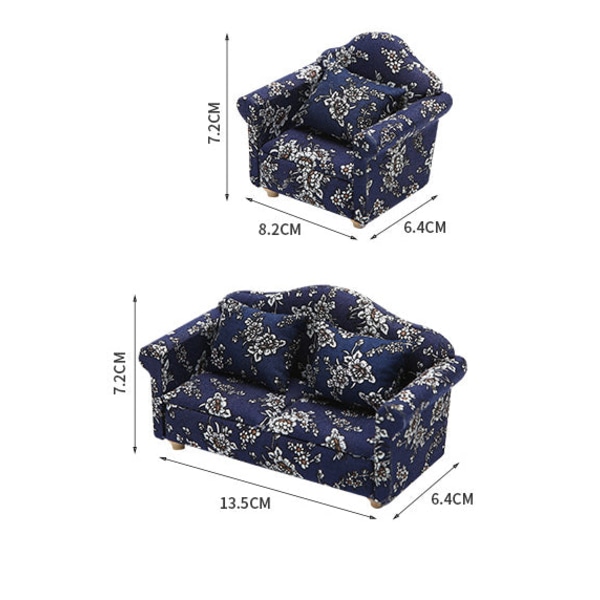 Miniaturemøbler Legetøjsdukker Hus gør-det-selv-dekorationstilbehør Mini 1:12 blå klud Lille blomstret high-end sofa Single sofa