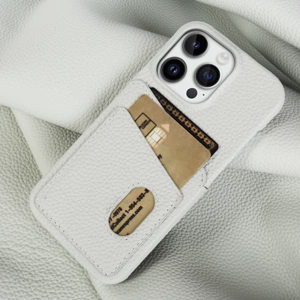 Fodral för iPhone 14 Off white läder litchi textur kortplats