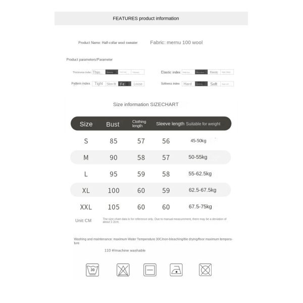 Women Knitwear Autumn Winter Sweater Half-Collar Wool Sweater Inner Loose Top Bottoming Shirt Black XXL