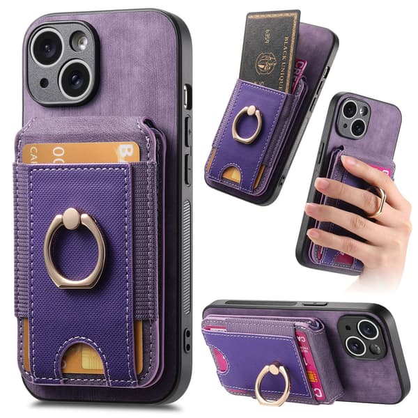 Etui til iPhone 14 Pro lilla magnetisk kortholder bagside