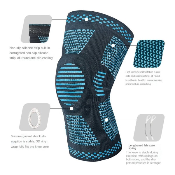 Knæpude Sportsknæhætter Silikonestrikket udendørs basketballbeskyttende knæbeskyttelsesudstyr Blue (single) XL