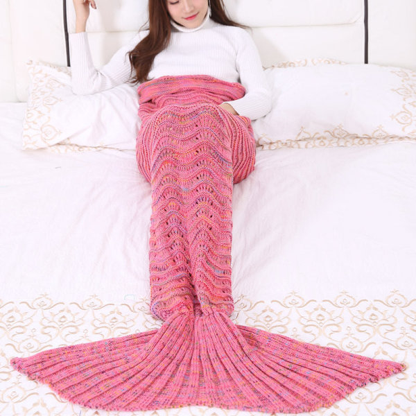 Ontto aallotettu merenneitopeitto villaneulottu sohvapäällinen cover makuupussi Pink 180*90cm