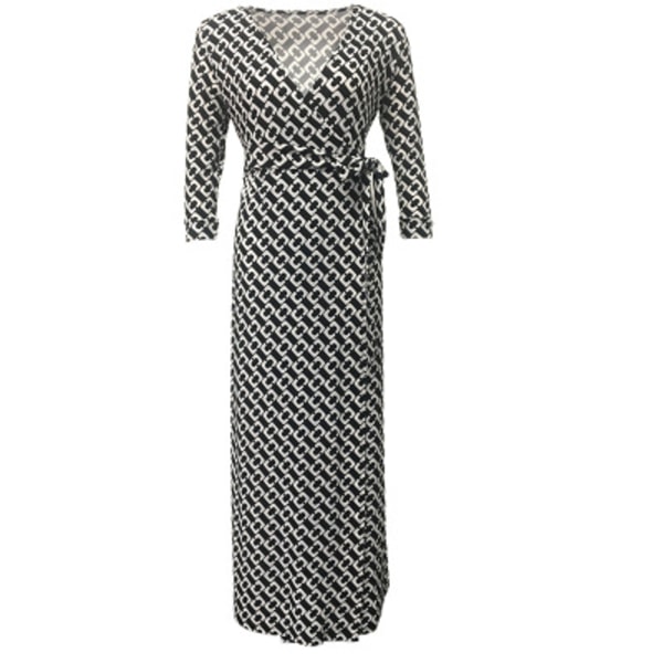 Slim Dress Mustavalkoinen Ketju Elegantti Slim Fit Laihduttava Naisten Mekko Collarless 3/4 sleeve long XS