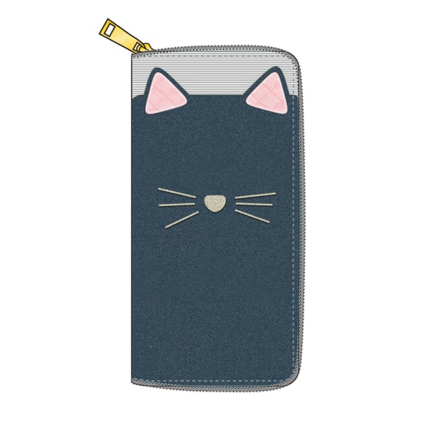 Cat Cartoon Animal Myk Pu Lang Zip lommebok Horisontal firkantet lommebok utskrift Gray