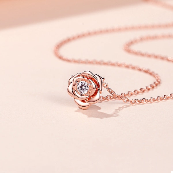 Kvinner halskjede kjede choker anheng smykker jenter gave rose enkle blomster Rose Gold