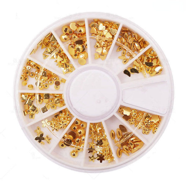 Kynsikoristeet nail art varten 12 erikoismuotoista kullattua niittiä, hienomuotoista timanttia 12 shapes Gold