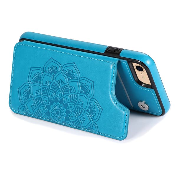 Etui til iPhone 13 6.1 blå læder mandala præget