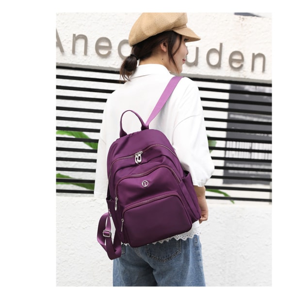 Kvinder pige rygsæk skulder taske skoletaske Dobbelt- matchende Oxford klud ensfarvet vandtæt rejse skoletaske lille Purple