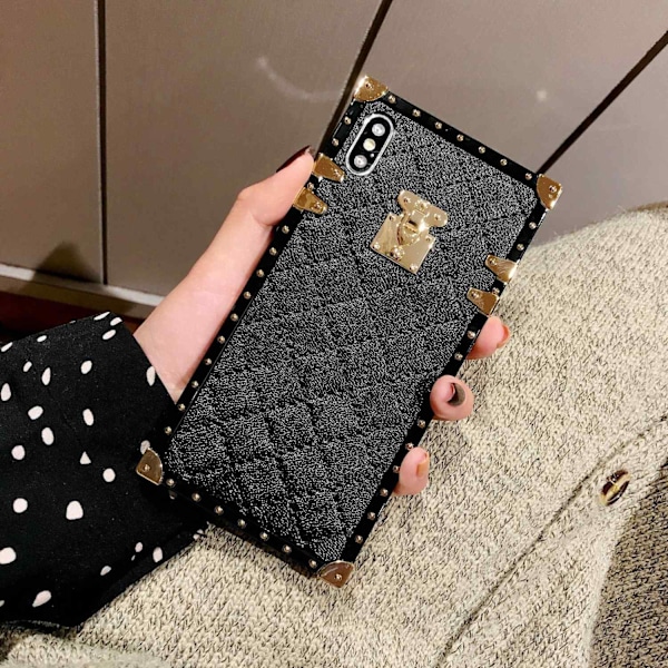Etui til iPhone 13 mini sort firkantet trendy mærke lille Xiangling grid fåreskind anti fald fuld dækning