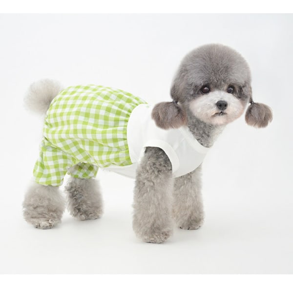 Kæledyrstøj Forår og sommer Hundeoveralls Græskarbukser Teddy Pomeranian Tøj Pink plaid XL