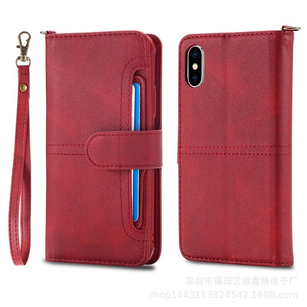 Etui til iPhone 13 Pro Max rød multifunktion anti-fald 2 i 1 split læder kort slot