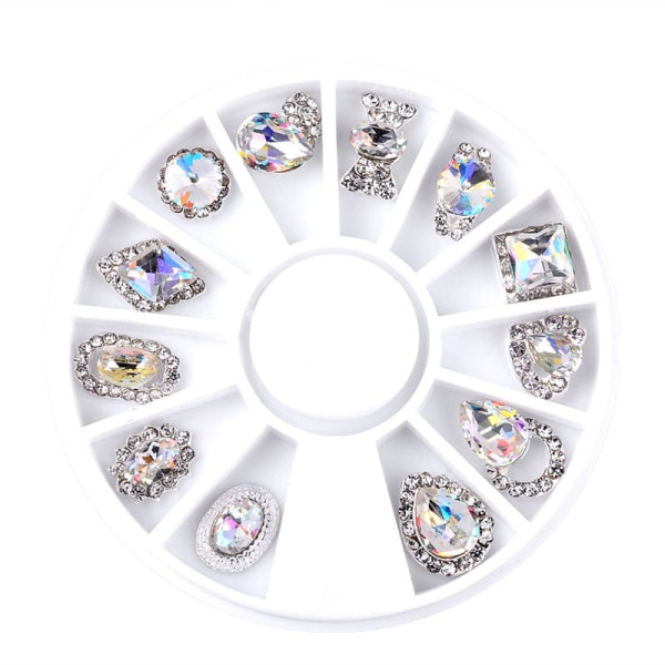 Negledekorasjoner for Nail Art Platespiller Ornament Fargerikt formet AB Diamond Fargerikt Glass Pendant rings 58 Metal drill turntable