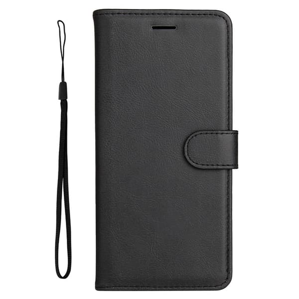 Fodral för iPhone15ProMax svart grekisk stil klassiskt solid läder kortrem