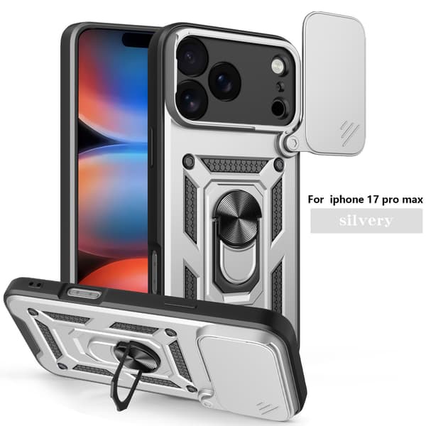 iPhone 17 Pro Max Sølv Cover med skydevindue og fuld dækning for faldsikring