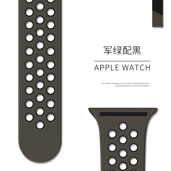 Urrem til Apple Watch iWatch 42/44/45/46/49mm Forlænget/L Army Grøn med Sort