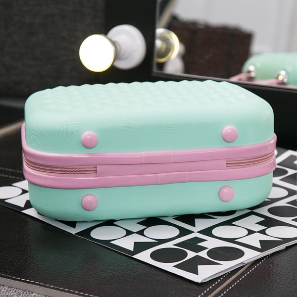 Kvinner Dame Håndveske Reiseveske Diamond Pattern Cosmetic Case Travel Organizing Box Green with pink 14-inch