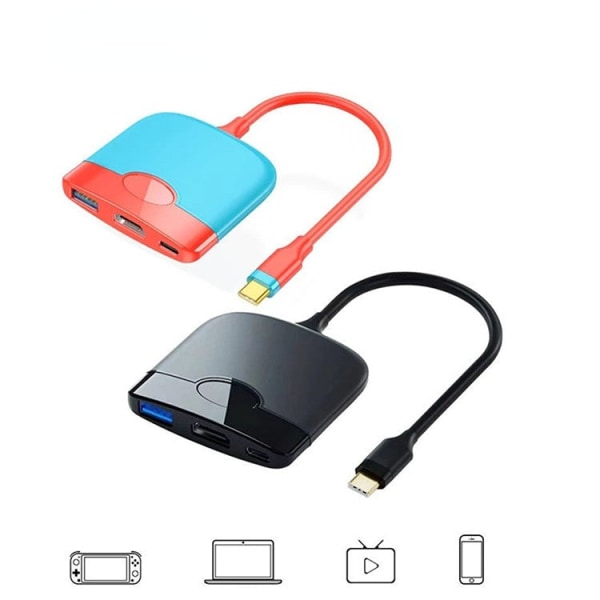 För Nintendo Type-C tre-i-ett Expansion Dock Switch Portable Base HD Video Converter Hub Red and Blue US plug