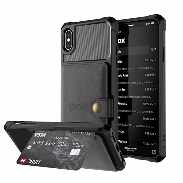 Skal för iPhone 13 Pro Max svart bil magnetisk kortplats plånbokshållare