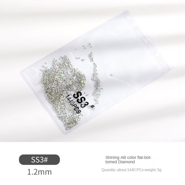 Nageldekorationer för Nail Art AB Flat Botten Strass Transparent Manikyr Dekoration Glasborr SS3(1440 PCs) AB