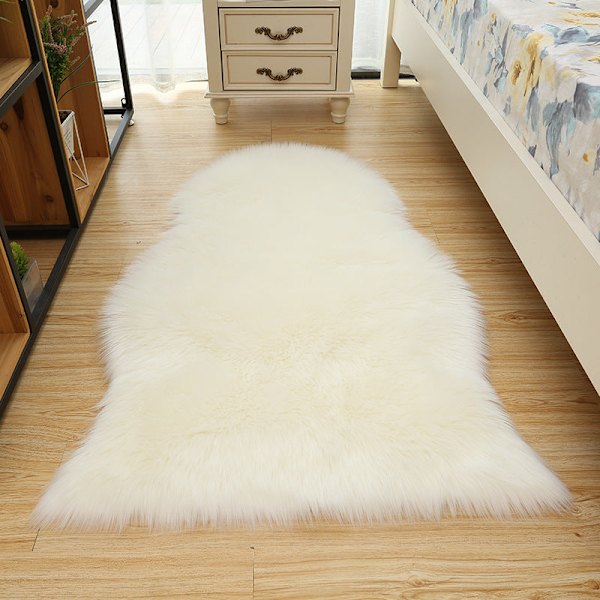 Sängynpeite Villamainen nahkasohva matto Lattiamatto tyyny Ikkunatyyny Olohuone Makuuhuone Liukumaton Mattopeite White 60*90cm