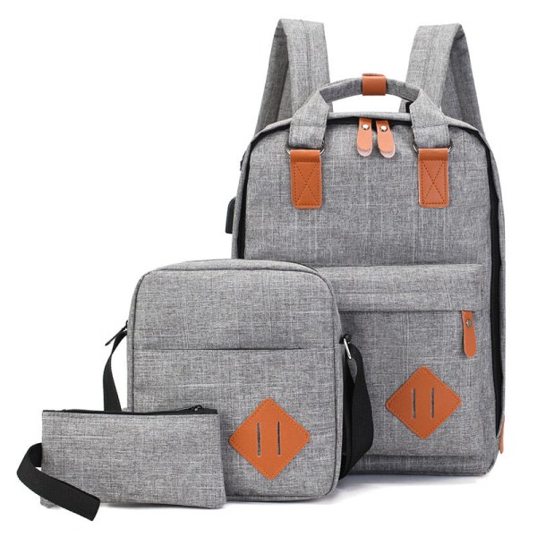 Kouluopiskelijareppu College Bookbag Matkalaukku Tietokone Suurikapasiteettinen monitoiminen kolmiosainen set Light gray