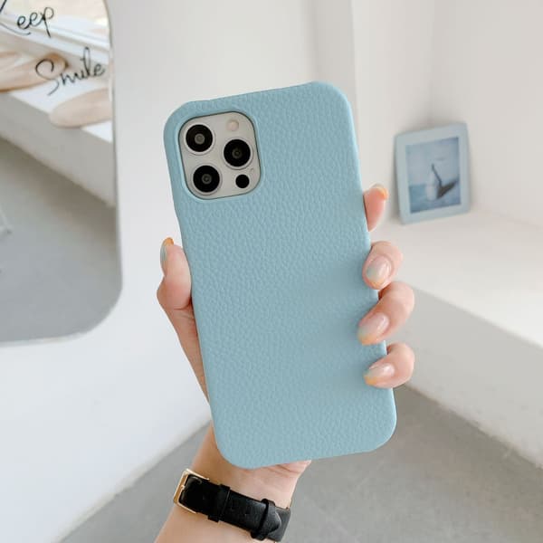 Etui for iPhone 16pro blå lychee-lær følelse