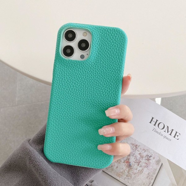 Etui for iPhone 16 Pro, innsjøblå lychee-lær følelse