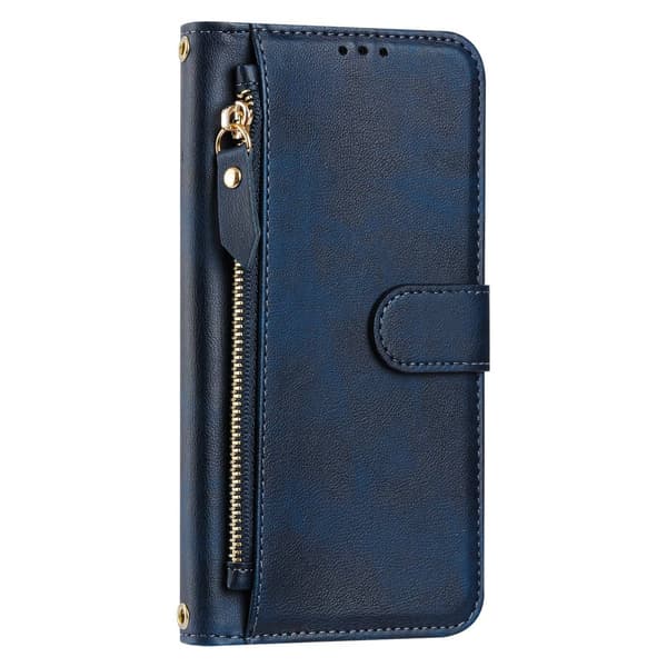 Etui til iPhone 13mini blå solid multi kort lynlås kortholder læder