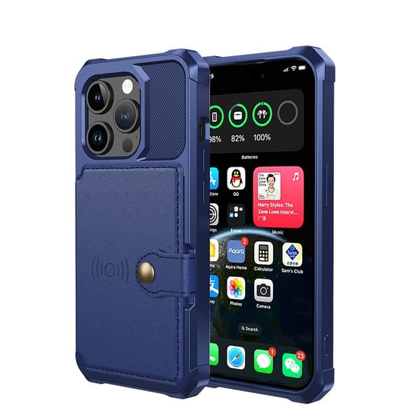 Fodral för iPhone 14 Pro Max blått kortfack plånbok multifunktion