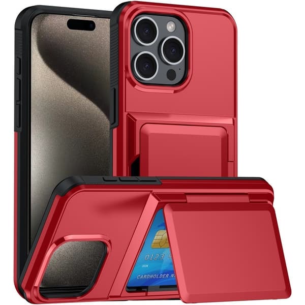 Fodral för iPhone 14 6.1 Rött kortfack 2 i 1 flip plånbok anti fall