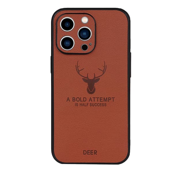 Etui til iPhone 14 Pro brunt hjortehode hodebunnsmønster full anti-fall lær