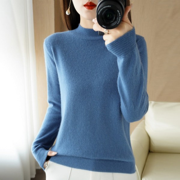Women Knitwear Autumn Winter Sweater Half Turtleneck Inner Loose-Fitting Solid Color Long Sleeves Black M