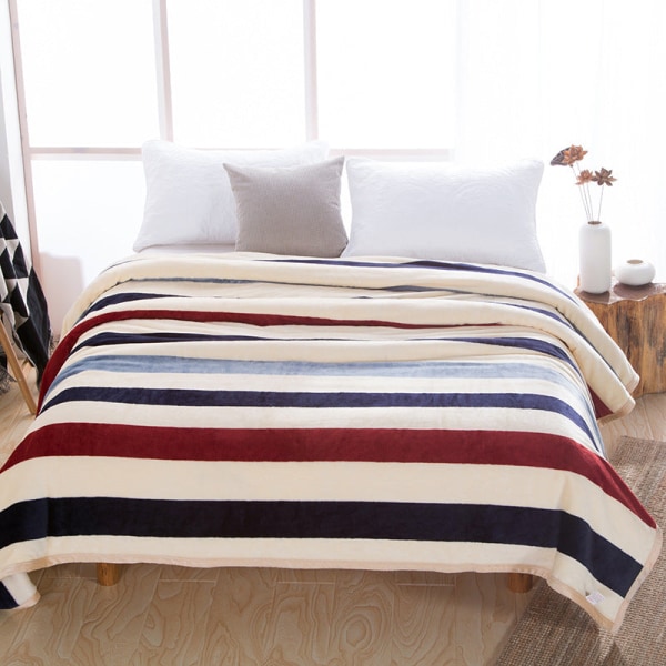 Termisk flanneltæppe med overdækket kant, fortykkende luretæppe Dobbelt flanneltæppe med fløjl Fashion stripes 180*200cm